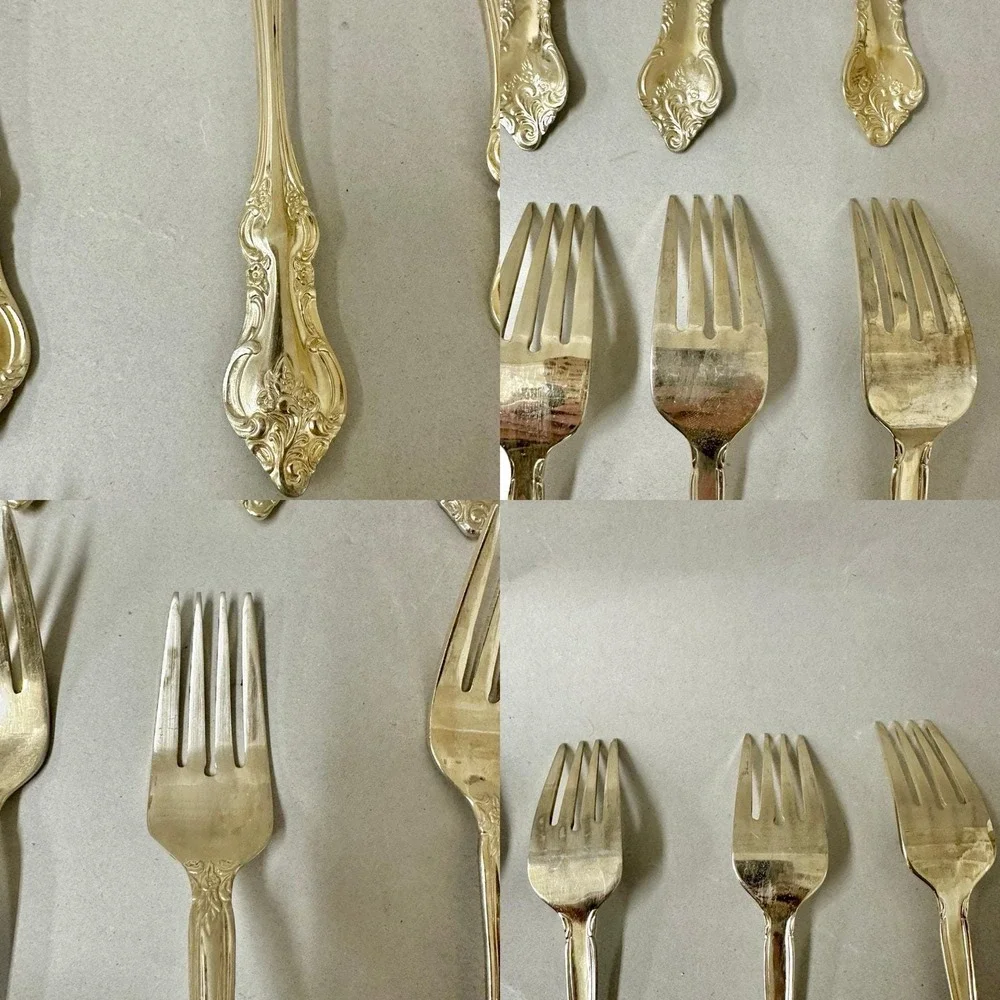 RSVP Indonesia TM Gold‎ Electroplate 34 Piece Floral Scroll Knives/Forks Holiday